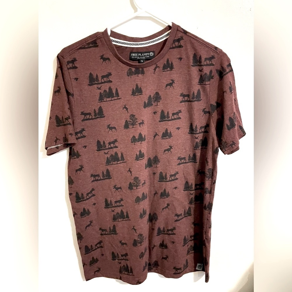 Free Planet Sz S men t shirt short sleeve motif trees, moose round neck